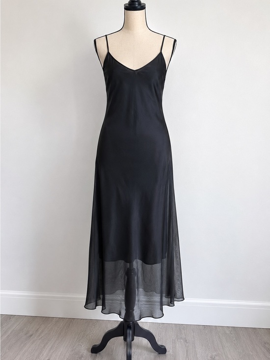 Zara Dresses & Skirts - Zara Black Sheer Silk-Blend Maxi Slip Dress
